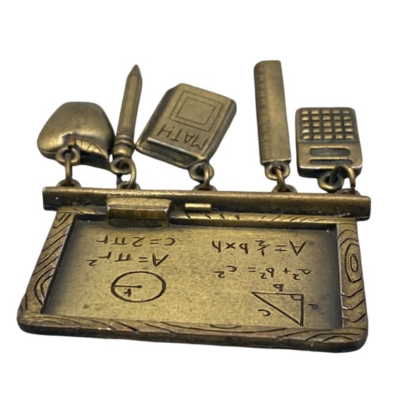 VTG JJ Jonette Antiqued Brass-Tone Classroom Math Teacher Appreciation Brooch - Picture 2 of 7